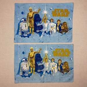 Vtg 70s BIBB Star Wars Pillowcases SET of‎ 2 Double Sided Made in USA 20x29